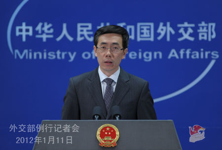 2012年1月11日,外交部發(fā)言人劉為民主持例行記者會(huì)。 2012年1月11日,外交部發(fā)言人劉為民主持例行記者會(huì)。
